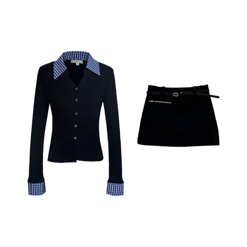 COMMA GIRL Клетчатый Трикотажная ткань + Бизнес Костюм Комплект с юбкой Женские Комплекты с юбкой