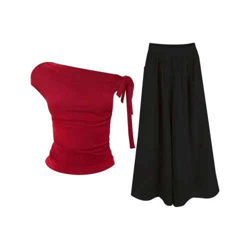 MARIE·COCO Красный топ + Повседневные брюки Женские Повседневные костюмы