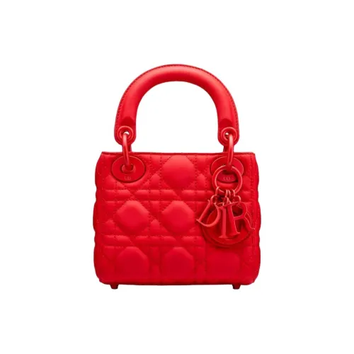 DIOR Lady Dior Сумка Lady Dior из коровьей кожи Сумка через плечо Сумка маленькая Женская Красная