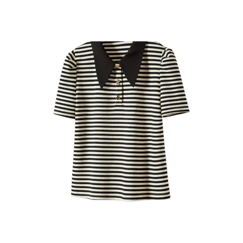 FENHONGMALI Черно-белые полосы Женские Поло