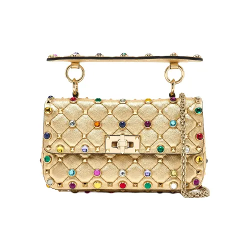 Valentino GARAVANIROCKSTUD SPIKE Кожа Сумка через плечо Сумка Маленькая Женская Золотая