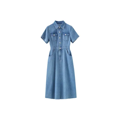 MH Синий Женские Короткие Платья с Длинными Рукавами