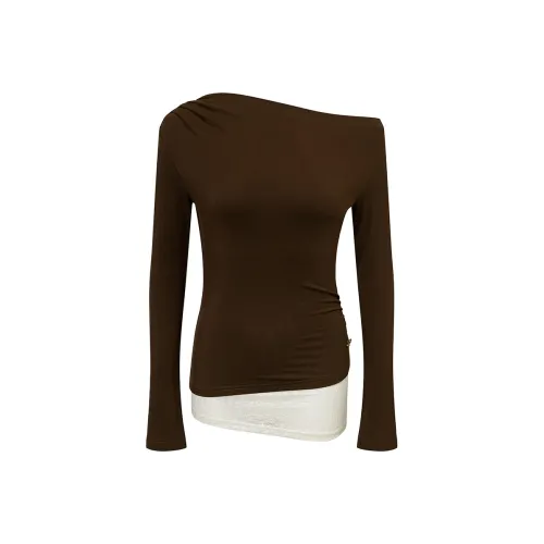 Ariseism Стандартный дизайн Асимметричный вырез Длинный рукав Т-рубашка для женщин Осенний облегающий крой Топ для женщин