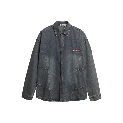 WAYHWEI Винтажная синяя унисекс рубашка