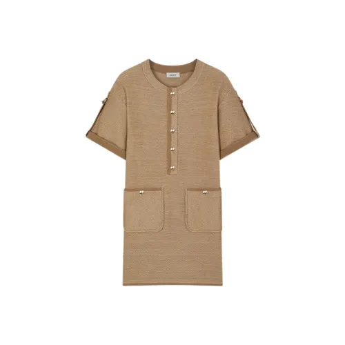 CRUSH COLLECTION CAMEL Женские Короткие Платья с Рукавами