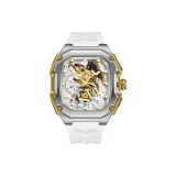 Стальной корпус, золотые заклепки, белая резиновая лента (желтая рыбка)