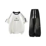 Белый топ + черные штаны