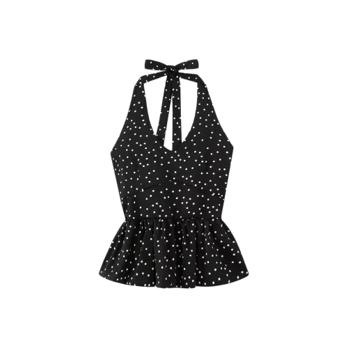 TONYBEAR Женская одежда Удобный Топ на бретелях Элегантность V-образный вырез Халтер Дизайн Без рукавов Точка Топ Укороченный Майка Женская