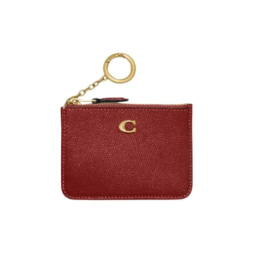 COACH Mini Id Skinny Крестообразная текстура Кожа Мелочь Кошелек Картхолдер Мини Женские Эмаль Красный