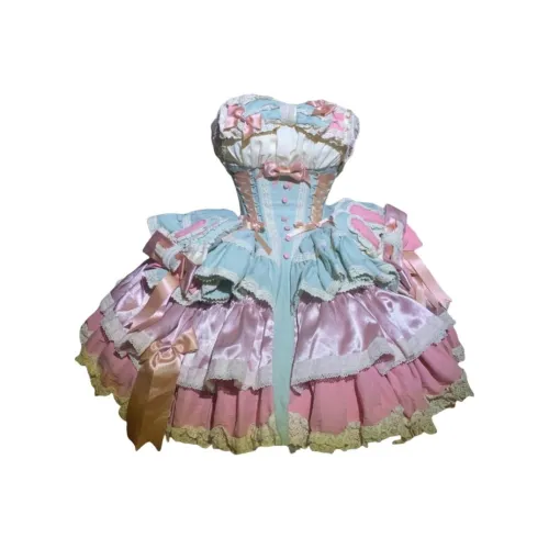 WLEQK Розовый зеленый Женские Лолита Платья