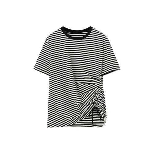 SOON FLOWER Черно-белые полосы Женские футболки
