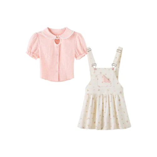 FABRIC PIG Розовый топ + Абрикосовая юбка на подтяжках Женские комплекты с юбкой