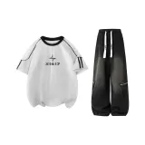 Белый, серый, топсайс, топ + черные штаны