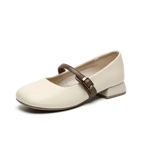 HUANAI Грубый каблук Туфли Мэри Джейн Женские Бежевые