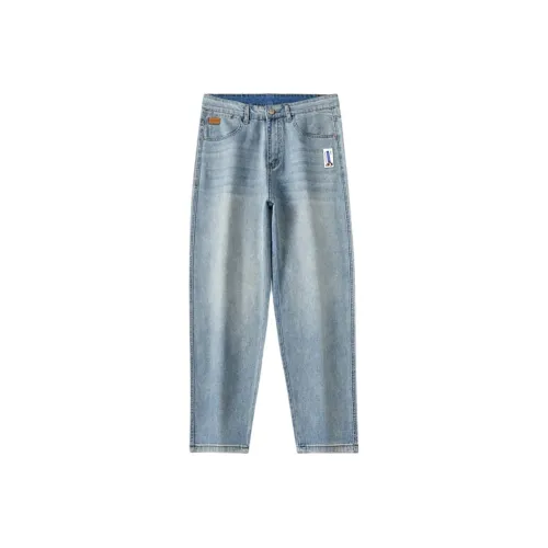 SNOOPY Ice Silk Loose Fit Straight Fit American Casual Streetwear Luxury Jeans Men's