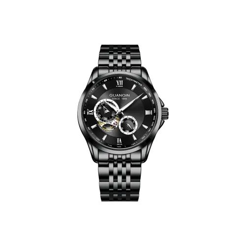 GUANQIN Автоматический Механический Механизм Нержавеющая Сталь Ремешок Часы Мужские Серебристый Циферблат