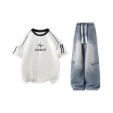 Белый топ + синие штаны