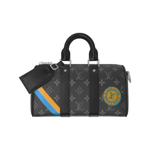 LOUIS VUITTON Keepall Покрытый холст Бостон Сумка через плечо Сумка Унисекс Черный Серый