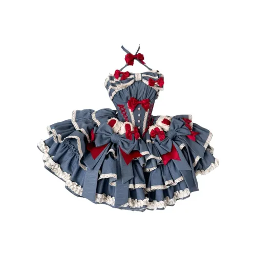 WLEQK Синий Женские Лолита Платья