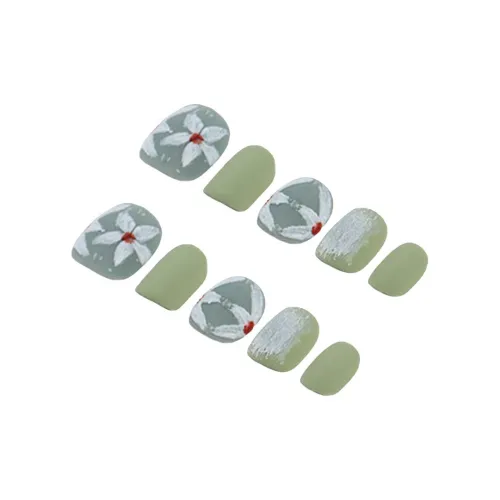 YIYIHE Освежающий Изумрудно-зеленый Маленький цветок Матовый Текстура MID Длина Укороченный Короткий Квадрат Круглый Зеленый Однотонный Милый