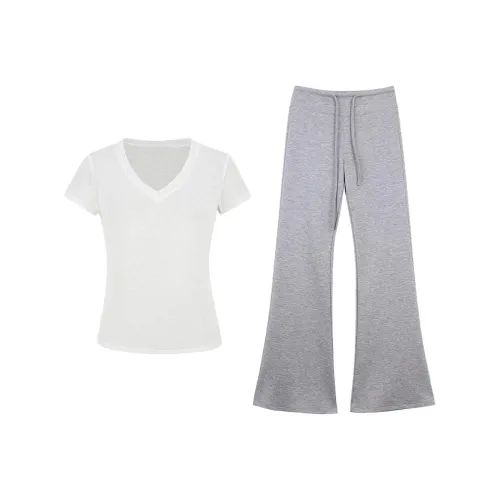 COVER TIME Белый топ + Серые брюки Женские Повседневные костюмы