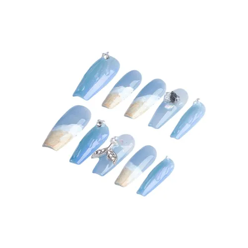 YIYIHE Мягкий Романтический Summer Beach Русалка 3D-эффект Wave MID Cropped Short Square Round Blue Gradient