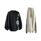 Комплект одежды - Черный + Бежевый штаны