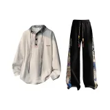 Комплект одежды - Светло-серый + Черные штаны