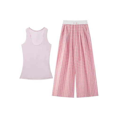 MARIE·COCO Розовая майка + клетчатые брюки, женские повседневные костюмы