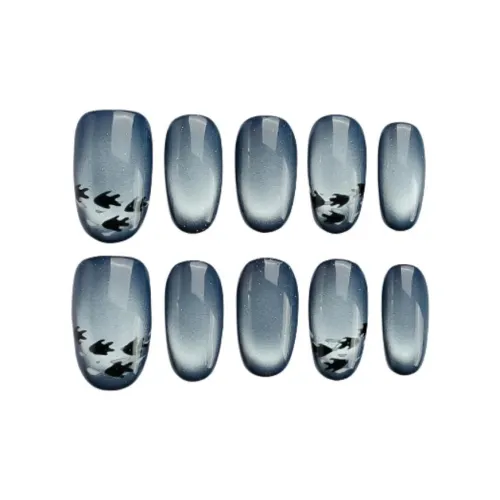 SHIZHIHONGCAN Ручная работа Искусственный Ногтик Овал Темно-синий Градиентный Кошачий глаз