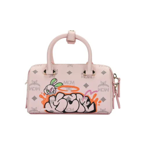 MCM SAMBYPEN Коллаборация Visetos Коровья кожа Бостонская сумка Сумка через плечо Мини Женская Вишневый цветок Розовый