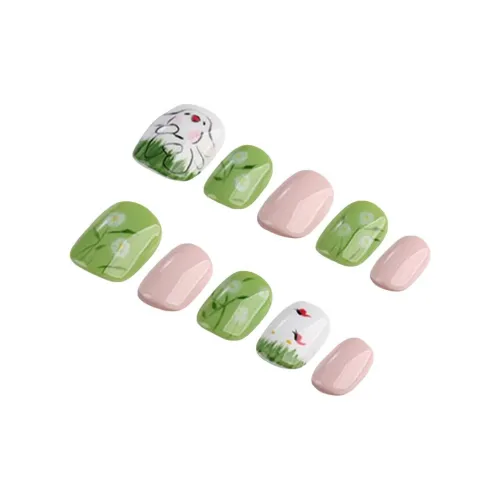 YIYIHE Милый Газон Бег Кролик MID Длина Укороченный Короткий Квадрат Круглый Зеленый Однотонный Мультяшный