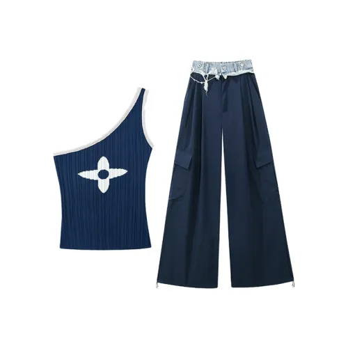 TIBINB Асимметричный топ с одним плечом + брюки карго Женские повседневные костюмы