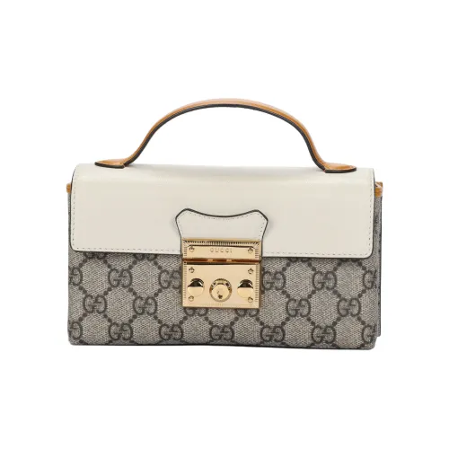 GUCCI Навесной замок Холст с кожей Сумка для коробок Сумка на плечо Ручная сумка Сумка через плечо Мини Женская Белая Эбеновая