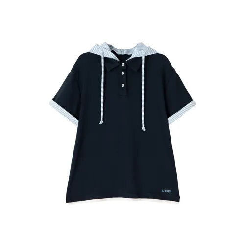 SOON FLOWER Темно-синие женские поло