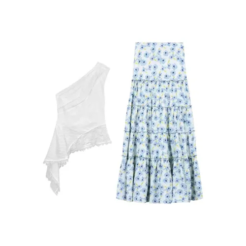 MARIE·COCO Белый топ + Цветочный Комплект с юбкой для женщин