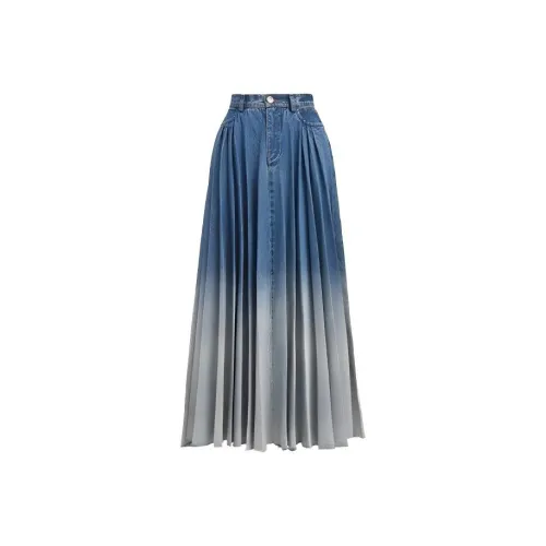 Leather Cat Синий Женские Повседневные Длинные Юбки