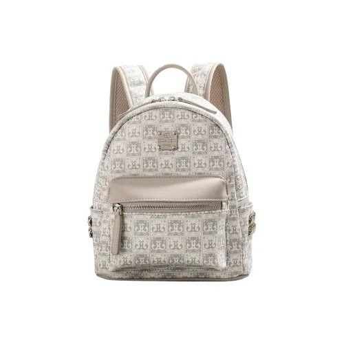 SMILE FOCUS Microfiber Synthetic Leather Backpack Women's Gray White SMILE FOCUS Микрофибра Синтетическая Кожа Рюкзак Женский Серый Белый