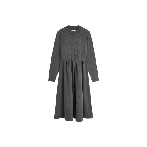 Inman Темно-серый Женские Длинные Платья с Длинными Рукавами