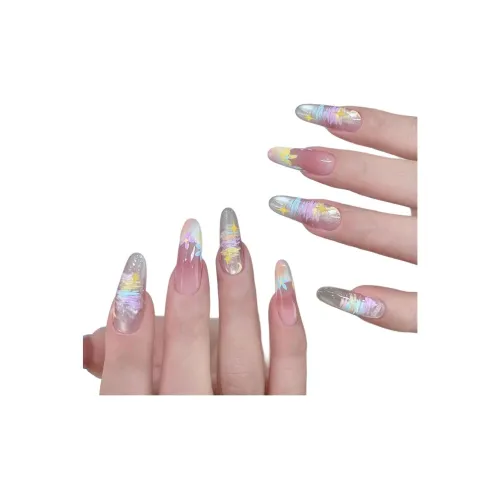 T Z Разрисованный Звезды Креативный Мягкая кожа Убеждающий Универсальный False Nail Трапециоид Длинный Многоцветный Градиентный Сияние