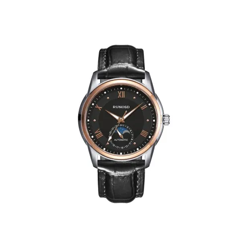 RUNOSD Celebrity Collection Механическое устройство часы с ремешком из коровьей кожи черный циферблат мужские часы