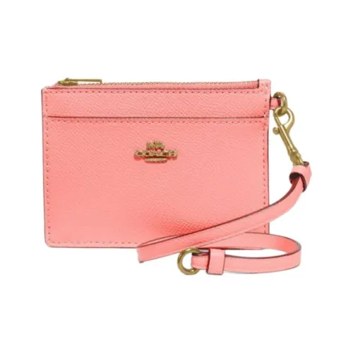 COACH Карточный чехол Крестовая текстура Кожа Монетница Держатель для карт Мини Женский Конфетный розовый