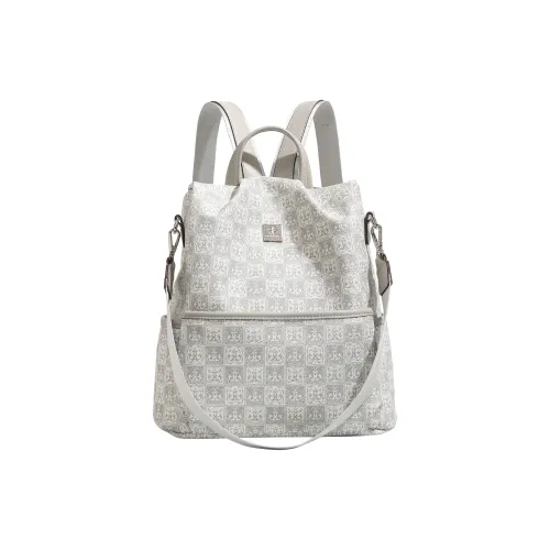 SMILE FOCUS Microfiber Synthetic Leather Backpack Women's Gray White SMILE FOCUS Микрофибра Синтетическая Кожа Рюкзак Женский Серый Белый