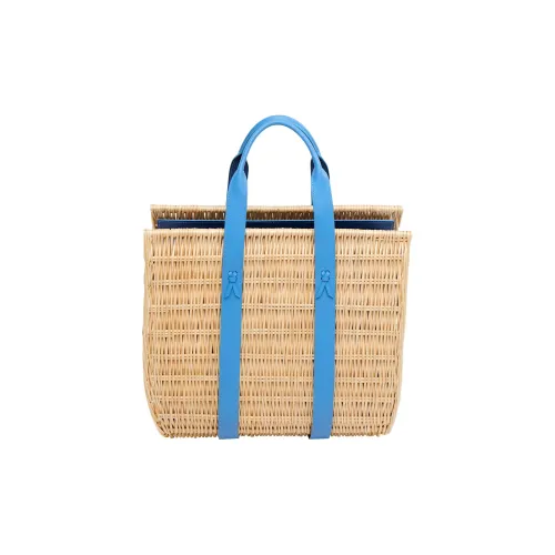 HERMES Вязаная корзина Телячья кожа Прутья ивы Тоут Сумка Сумка для покупок Сумка Экстра-большая Женская Heaven Синий