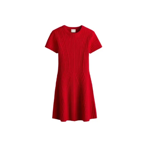 H&M Red Женские Короткие Платья с Короткими Рукавами