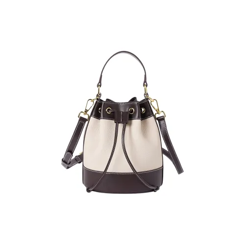 DIFFERENT FACES Коровья кожа Ведрообразная сумка Стандартная Женская Бежевая Белая и Черная