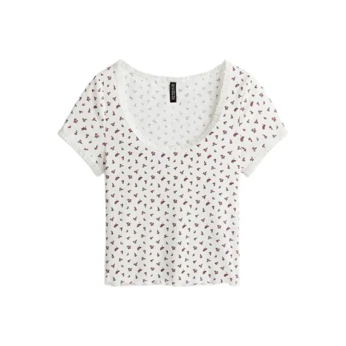 H&M Белый/Цветочный Женские T-рубашки