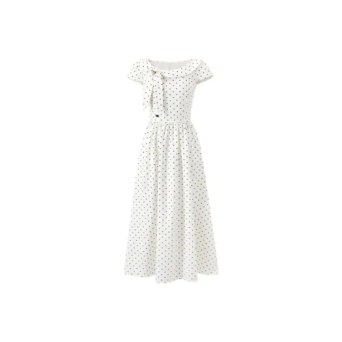 ACAINES Polka Dot Абрикос Женские Короткие Платья с Длинными Рукавами