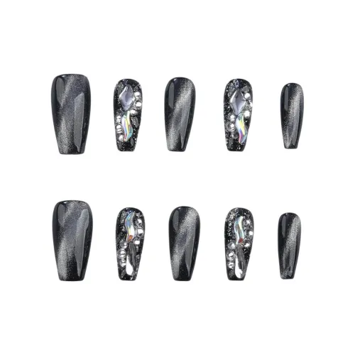 YIYIHE Черный кот Eye Сверкающий страз Люкс стиль MID Длина Укороченный Короткий Квадрат Круглый Черный Однотонный Кошачий глаз