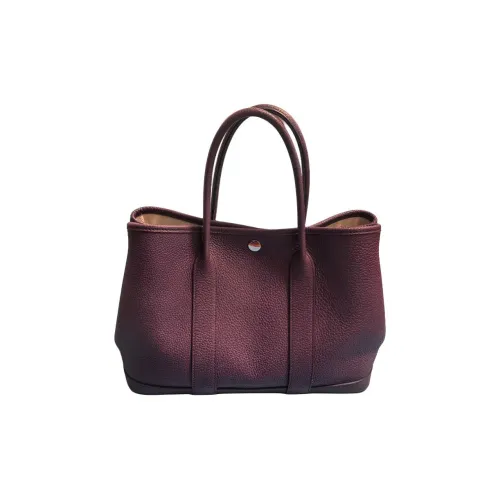 HERMES Garden Party Воловья кожа Пэчворк Холст Сумка Женская 58 Prune Сливовый